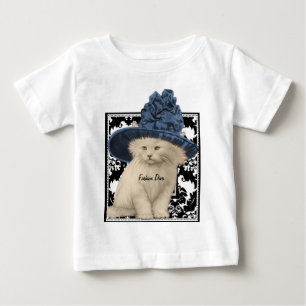 Para Bebê Camiseta Diva da Moda de Gato Vintage Fofo com Cha