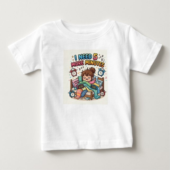 Para Bebê Camiseta Divertida de Sono – Preciso Mais 5 Minuto (Frente)