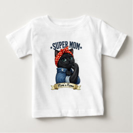 Para Bebê Camiseta do Dia das Mães Super Mamãe Gata Preta
