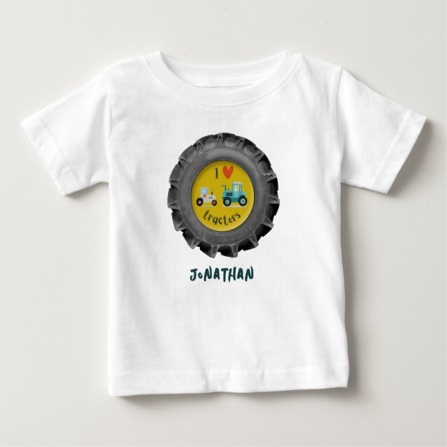 Para Bebê Camiseta do nome de meninos pneu de trator fofo (Frente)