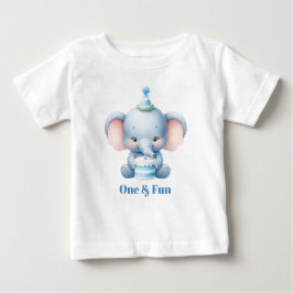 Para Bebê Camiseta do Primeiro Aniversário do Elefante Fofo
