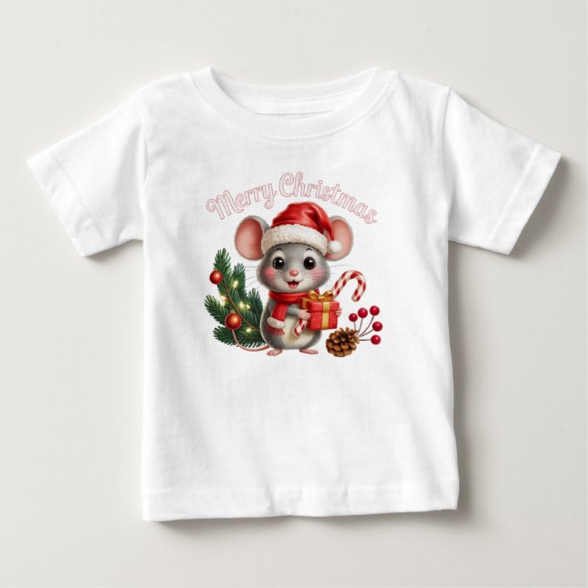Para Bebê Camiseta do Rato de Natal (Frente)