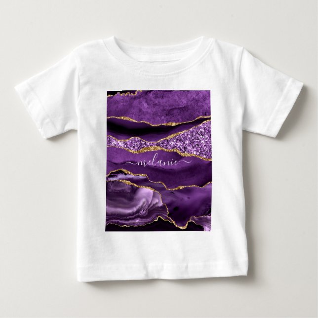 Para Bebê Camiseta Dourada Roxa com Nome Personalizado (Frente)
