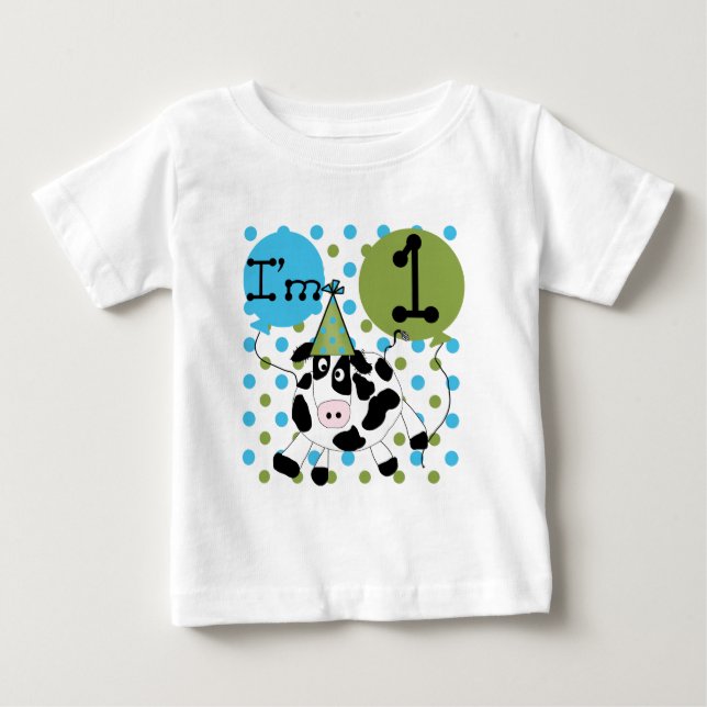 Para Bebê Camiseta e presentes azuis do primeiro aniversario (Frente)