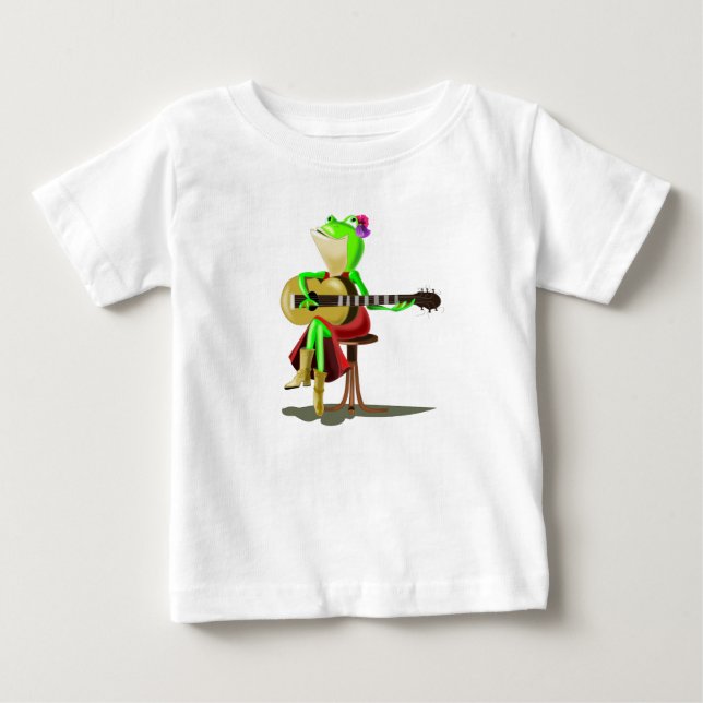 Para Bebê Camiseta Engraçado com Sapo tocando violão (Frente)