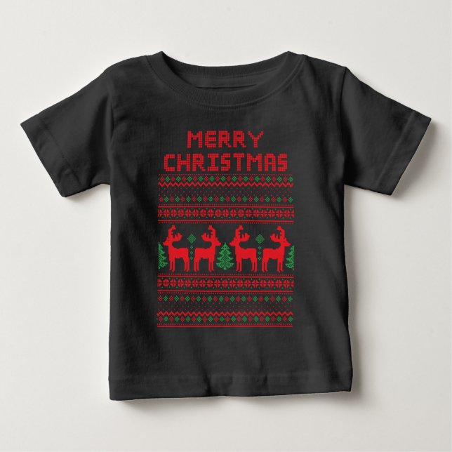 Para Bebê Camiseta estilo arte pixel NATAL FELIZ (Frente)