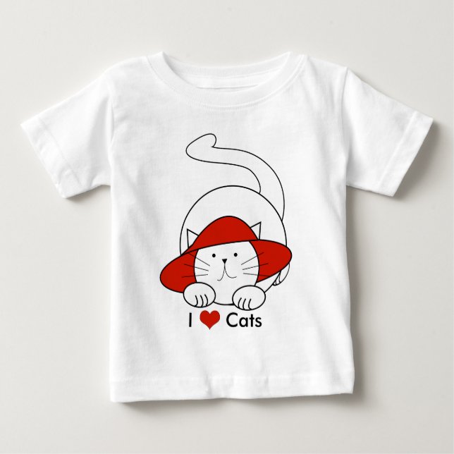 Para Bebê Camiseta Eu Amo Gatos (Frente)