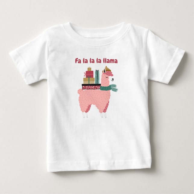 Para Bebê Camiseta Fa la la la lhama feriada baby (Frente)