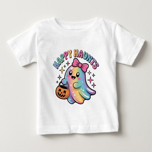 Para Bebê Camiseta Fantasma Arco-Íris Pastel – Kawaii Hallow (Frente)