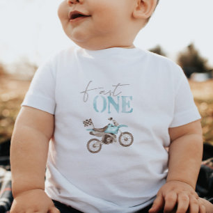 Para Bebê Camiseta Fast One Blue Dirt Bike Birthday