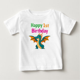 Para Bebê Camiseta Feliz 1º Aniversário Dragão Verde Fofo
