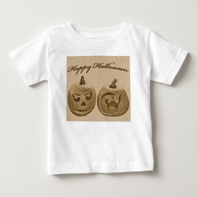 Para Bebê Camiseta Feliz Halloween Duas Abóboras (Frente)