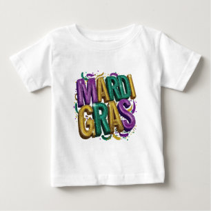 Para Bebê Camiseta Feminina Glittery Mardi Gras Gras, Roxa
