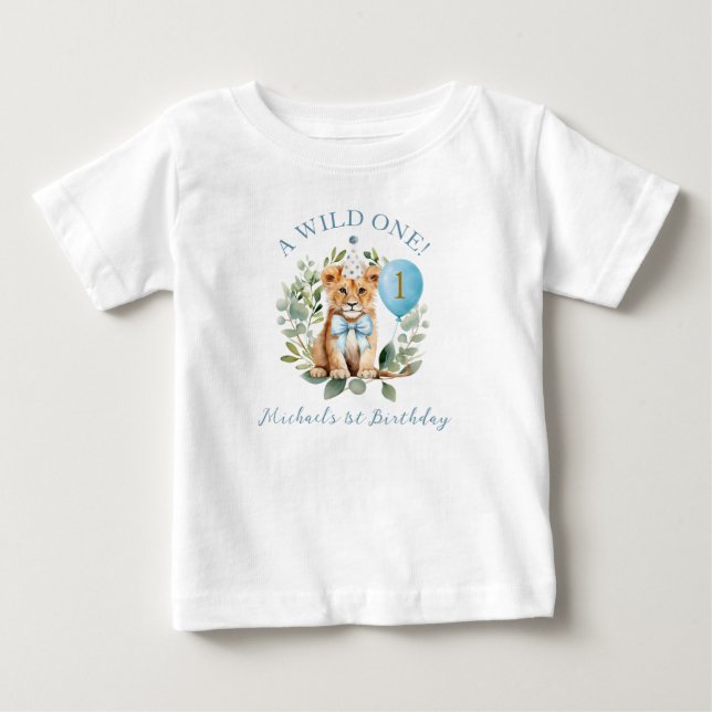 Para Bebê Camiseta Floral de Aniversário do Menino Leão Wild (Frente)