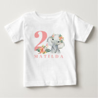 Camiseta floral de elefante segundo aniversário