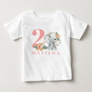 Para Bebê Camiseta floral de elefante segundo aniversário
