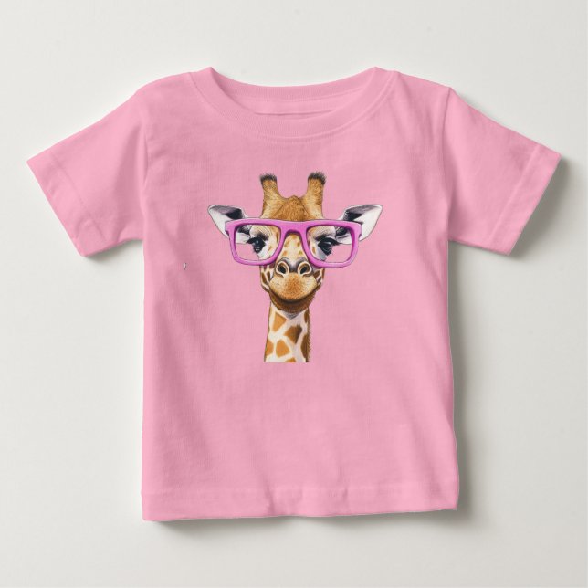 Para Bebê Camiseta Girafa com Óculos Rosa (Frente)
