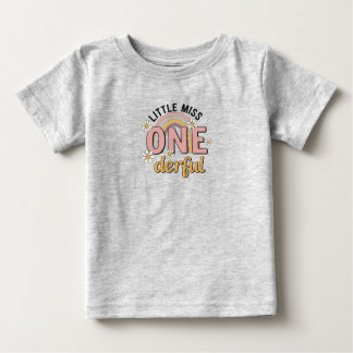 Para Bebê Camiseta Groovy Little Miss ONE-derful de 1º Anive