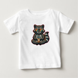 Para Bebê Camiseta Guaxinim Legal Bebendo Café Com Leite de 