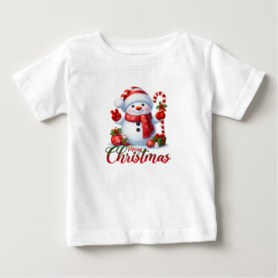 Para Bebê Camiseta Ilustrada de Boneco de Neve Fofo de Natal