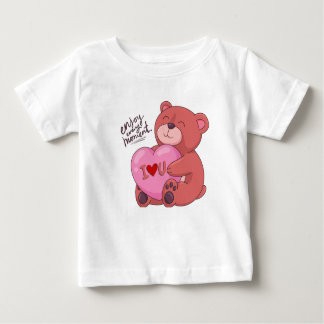 Para Bebê Camiseta Ilustrativa De Amor Com Urso Castanho E R