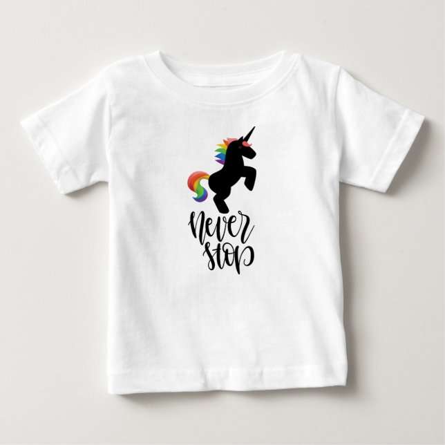 Para Bebê Camiseta impressa de cavalo Nunca parar (Frente)