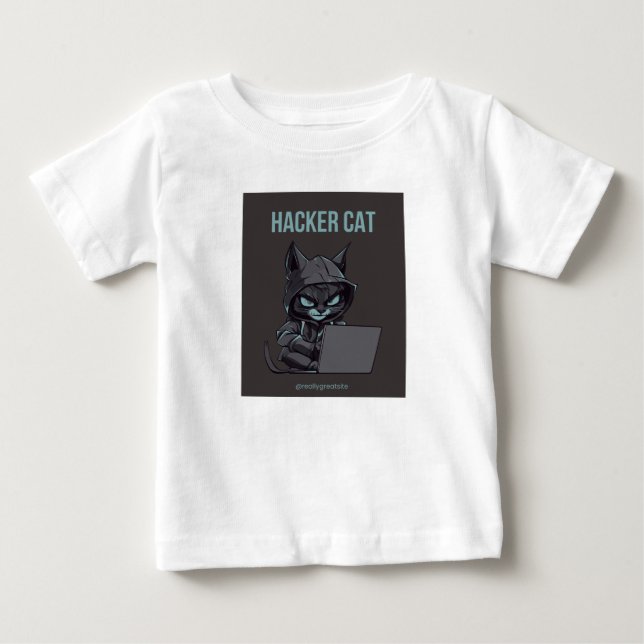 Para Bebê Camiseta impressão de gato hacker (Frente)