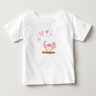 Para Bebê Camiseta Infantil Adorável Pássaro Rosa & Corações