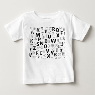 Para Bebê Camiseta Infantil Alfabeto Fofo Letra Preta e Br