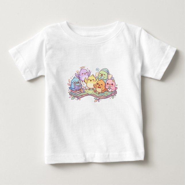 Para Bebê Camiseta Infantil Amigos Passarinhos Fofos (Frente)