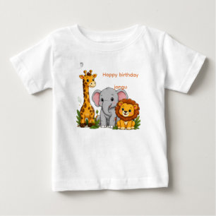 Para Bebê Camiseta Infantil Animais da Selva Feliz Aniversár
