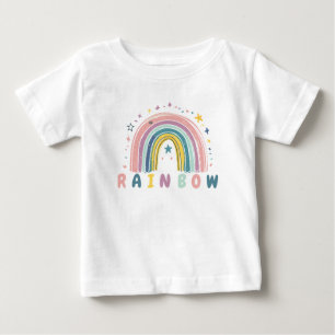 Para Bebê Camiseta Infantil Arco-Íris e Estrelas Pastel Fofa