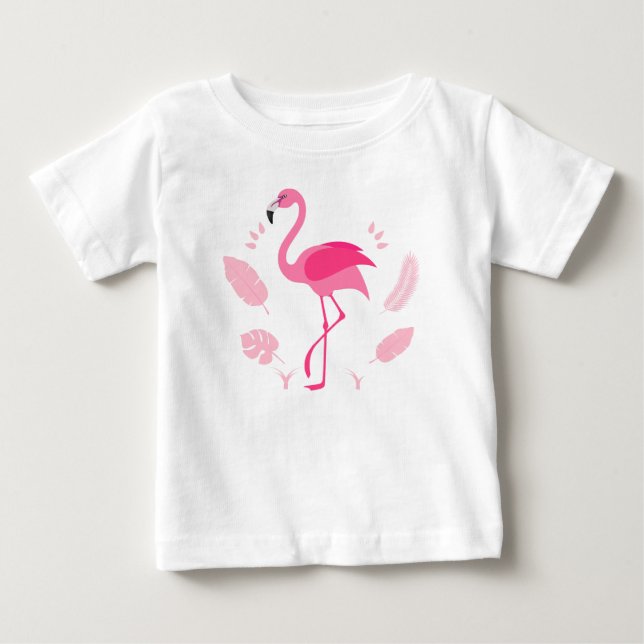 Para Bebê Camiseta infantil com flamingo rosa (Frente)