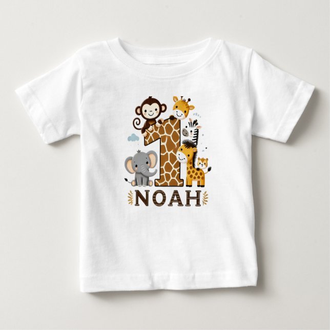 Para Bebê Camiseta infantil com Impressão de Selva de Animai (Frente)