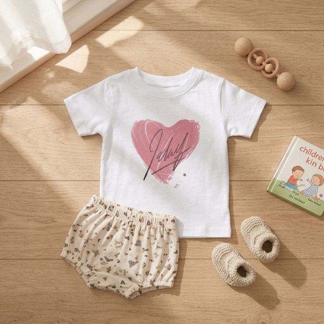 Para Bebê Camiseta Infantil Coração Rosa (Criador carregado)