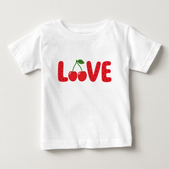 Para Bebê Camiseta Infantil Cute Cherry LOVE (Frente)