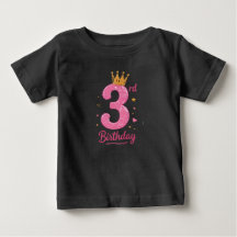 Camiseta Infantil de 3º Aniversário Rosa Coroa de 