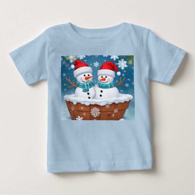 Para Bebê Camiseta Infantil de Bonecos de Neve Engraçados (Frente)