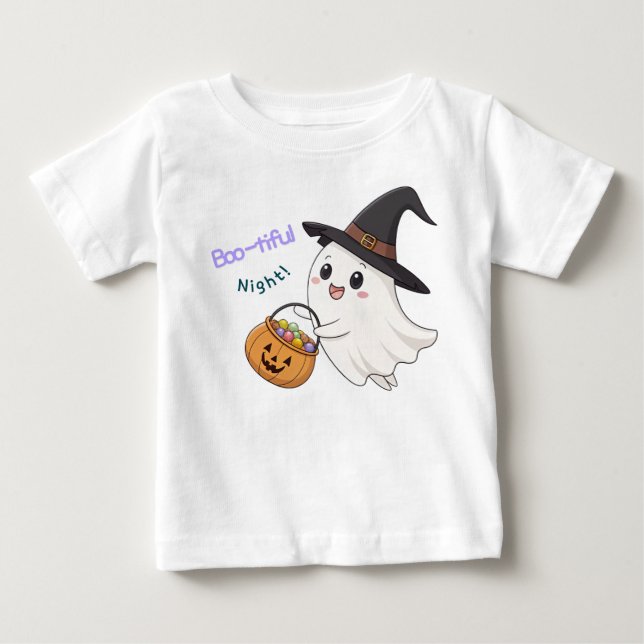 Para Bebê Camiseta Infantil de Halloween de Fantasma Fofa (Frente)