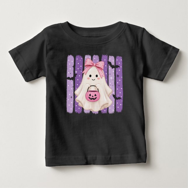 Para Bebê Camiseta Infantil de Halloween Fantasma Roxo Fofa (Frente)