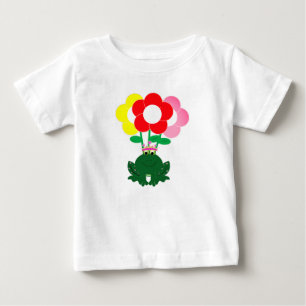 Para Bebê Camiseta Infantil de Sapo Fofo com Flores Colorida