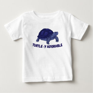 Para Bebê Camiseta Infantil de Tartaruga Azul Adorável