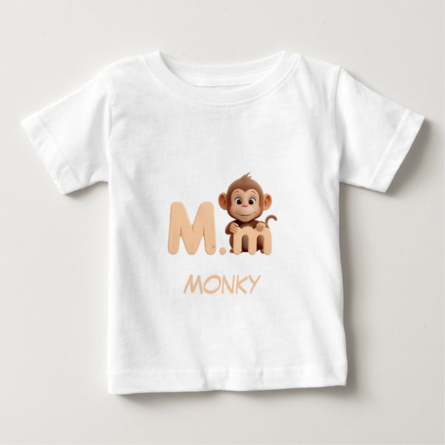 Para Bebê Camiseta Infantil Educativa de Macaco com a Letra  (Frente)