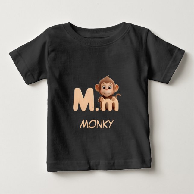 Para Bebê Camiseta Infantil Educativa de Macaco com Letra M  (Frente)