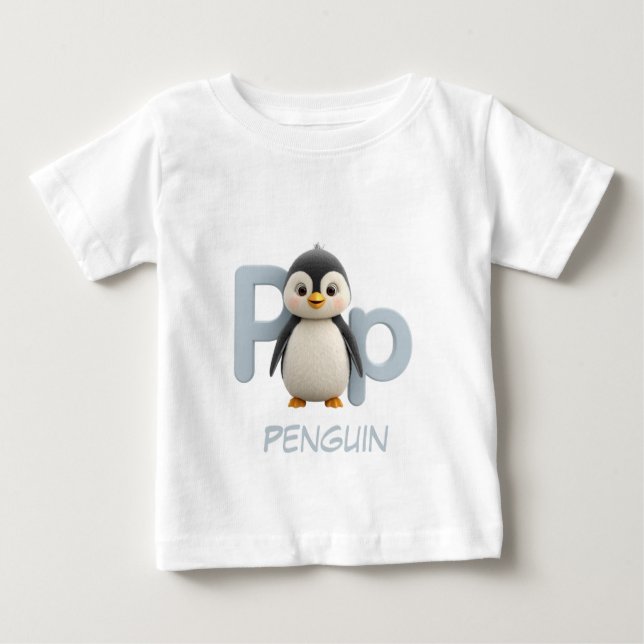 Para Bebê Camiseta Infantil Educativa de Pinguim com Letra P (Frente)