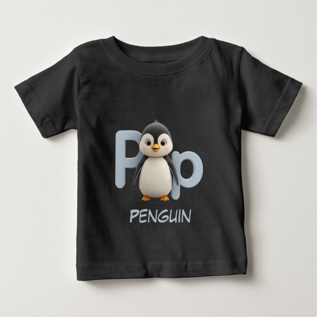 Para Bebê Camiseta Infantil Educativa de Pinguim com Letra P (Frente)
