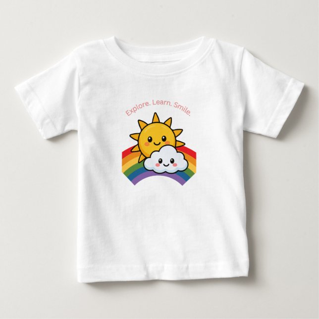 Para Bebê camiseta infantil Explorar. Aprender. Sorrir (Frente)