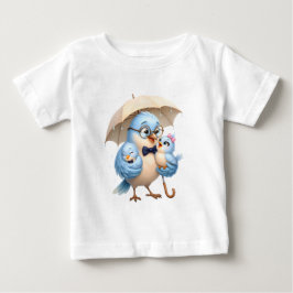 Para Bebê Camiseta Infantil Família de Pássaro Azul Fofo