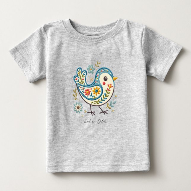 Para Bebê Camiseta Infantil Floral Blue Bird (Frente)