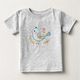 Para Bebê Camiseta Infantil Floral Little Blue Bird